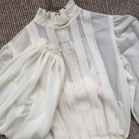 VINTAGE 70s Wedding / Tea / Bohemian Prairie Dress Small - Picture 5 of 8
